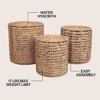 Zaria Coastal Bohemian Handwoven Water Hyacinth Nesting Round Accent Table