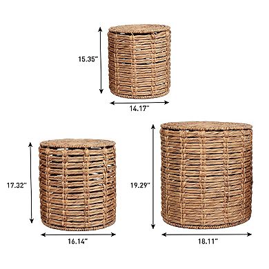 Zaria Coastal Bohemian Handwoven Water Hyacinth Nesting Round Accent Table