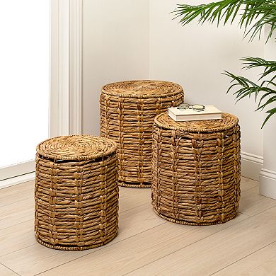 Zaria Coastal Bohemian Handwoven Water Hyacinth Nesting Round Accent Table