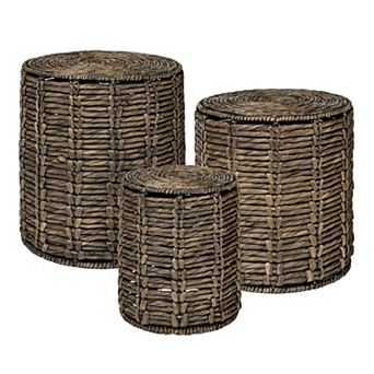 Zaria Coastal Bohemian Handwoven Water Hyacinth Nesting Round Accent Table