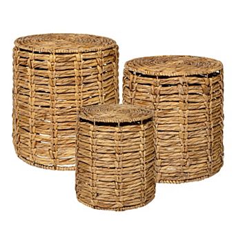 Zaria Coastal Bohemian Handwoven Water Hyacinth Nesting Round Accent Table