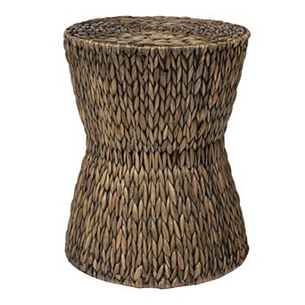 Natura Coastal Bohemian Handwoven Water Hyacinth Round Hourglass End Table