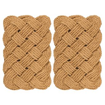 Maeve Classic Coastal Scalloped Basketweave Coir Indoor/Outdoor Door Mat (Set of 2)