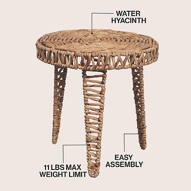Amara Coastal Bohemian Handwoven Water Hyacinth Round Tripod End Table