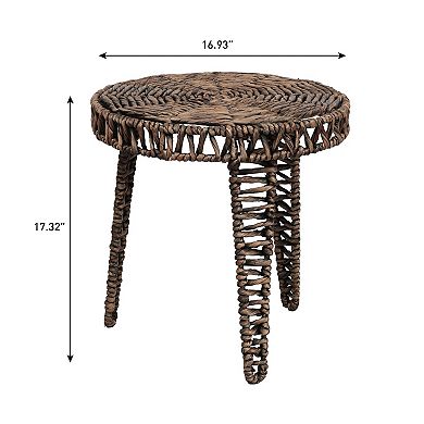 Amara Coastal Bohemian Handwoven Water Hyacinth Round Tripod End Table