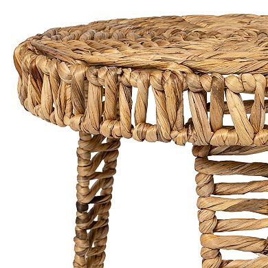 Amara Coastal Bohemian Handwoven Water Hyacinth Round Tripod End Table