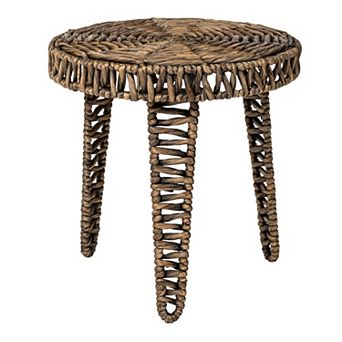 Amara Coastal Bohemian Handwoven Water Hyacinth Round Tripod End Table