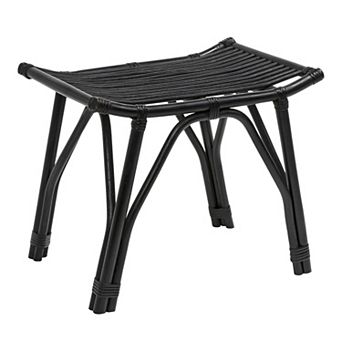 Finow Bohemian Rattan and Teak Wood Backless Vanity Stool, Armless Ottoman Footrest