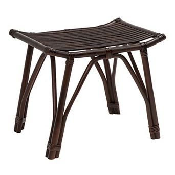 Finow Bohemian Rattan and Teak Wood Backless Vanity Stool, Armless Ottoman Footrest