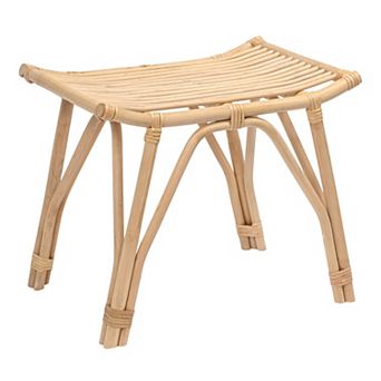 Finow Bohemian Rattan and Teak Wood Backless Vanity Stool, Armless Ottoman Footrest