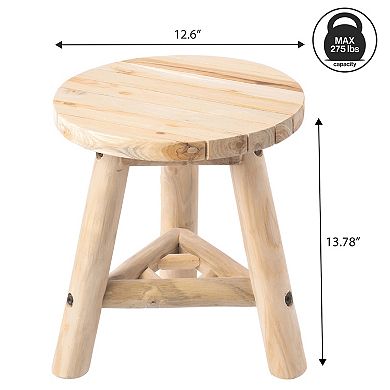Cavezu Rustic Solid Teak Wood Round Accent Stool, Backless Footstool, Plant Stand & Side Table