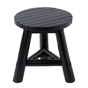 Cavezu Rustic Solid Teak Wood Round Accent Stool, Backless Footstool, Plant Stand & Side Table