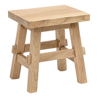 Goliwa Rustic Solid Wood Backless Accent Stool, Small Wooden Side Table or Extra Seating