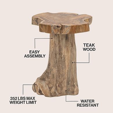 Guafu Rustic Solid Teak Wood Live Edge Tree Stump Stool, Organic Accent Side Table