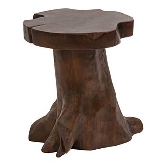 Guafu Rustic Solid Teak Wood Live Edge Tree Stump Stool, Organic Accent Side Table