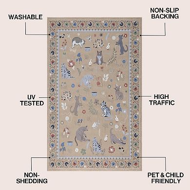 Catmosphere Festive Feline Floral Border Non-Slip Machine-Washable Rug