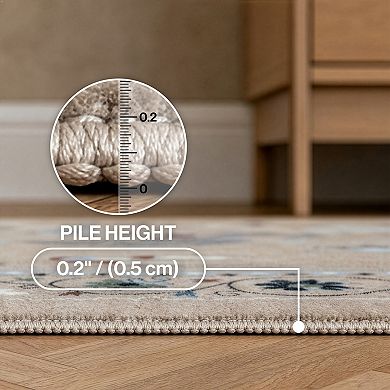 Catmosphere Festive Feline Floral Border Non-Slip Machine-Washable Rug