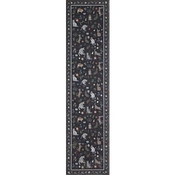 Catmosphere Festive Feline Floral Border Non-Slip Machine-Washable Rug