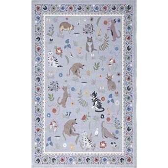 Catmosphere Festive Feline Floral Border Non-Slip Machine-Washable Rug