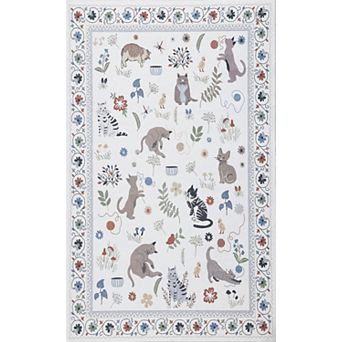 Catmosphere Festive Feline Floral Border Non-Slip Machine-Washable Rug