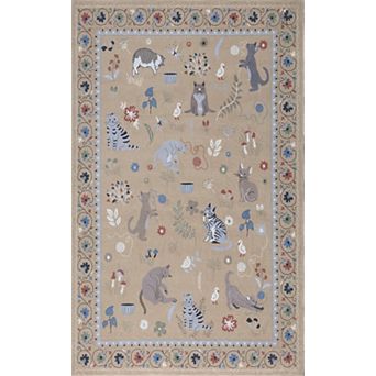Catmosphere Festive Feline Floral Border Non-Slip Machine-Washable Rug