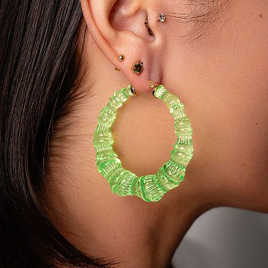 14K Yellow Gold Over Sterling Silver Bamboo Acrylic Hoop Earrings