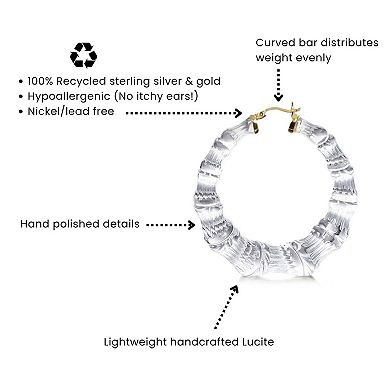 14K Yellow Gold Over Sterling Silver Bamboo Acrylic Hoop Earrings