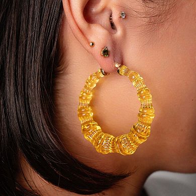 14K Yellow Gold Over Sterling Silver Bamboo Acrylic Hoop Earrings