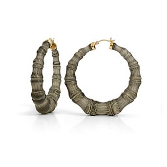 14K Yellow Gold Over Sterling Silver Bamboo Acrylic Hoop Earrings