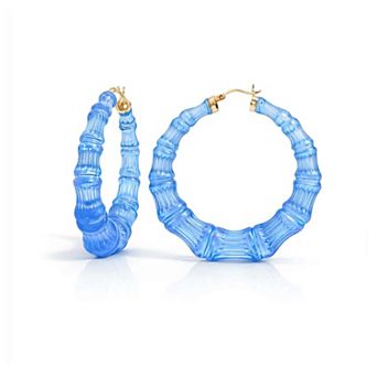 14K Yellow Gold Over Sterling Silver Bamboo Acrylic Hoop Earrings