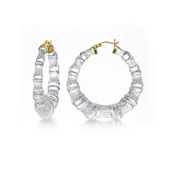 14K Yellow Gold Over Sterling Silver Bamboo Acrylic Hoop Earrings