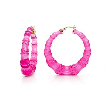 14K Yellow Gold Over Sterling Silver Bamboo Acrylic Hoop Earrings