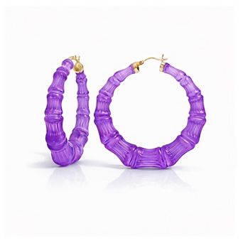 14K Yellow Gold Over Sterling Silver Bamboo Acrylic Hoop Earrings