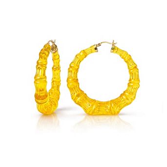 14K Yellow Gold Over Sterling Silver Bamboo Acrylic Hoop Earrings