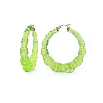 14K Yellow Gold Over Sterling Silver Bamboo Acrylic Hoop Earrings
