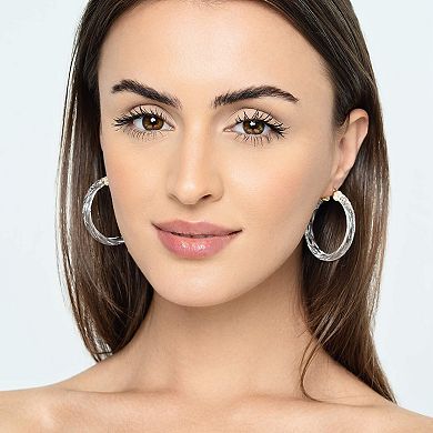 14K Yellow Gold Over Sterling Silver 2" Diamond Cut Acrylic Hoop Earrings