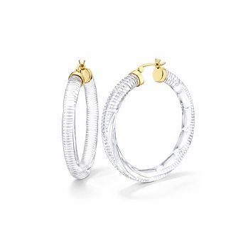 14K Yellow Gold Over Sterling Silver 2" Diamond Cut Acrylic Hoop Earrings