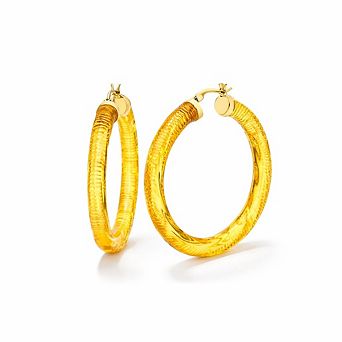 14K Yellow Gold Over Sterling Silver 2" Diamond Cut Acrylic Hoop Earrings