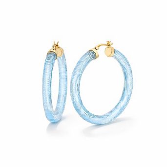 14K Yellow Gold Over Sterling Silver 2" Diamond Cut Acrylic Hoop Earrings