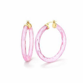 14K Yellow Gold Over Sterling Silver 2" Diamond Cut Acrylic Hoop Earrings