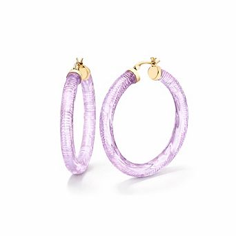 14K Yellow Gold Over Sterling Silver 2" Diamond Cut Acrylic Hoop Earrings