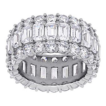 Stella Grace Rhodium Over Sterling Silver Emerald-Cut & Round Cubic Zirconia Multi-Row Eternity Band