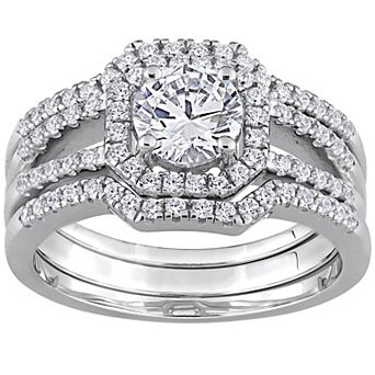 Stella Grace Rhodium Over Sterling Silver Round Cubic Zirconia Split Shank Bridal Ring Set