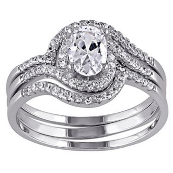 Stella Grace Rhodium Over Sterling Silver Oval & Round Cubic Zirconia Bridal Ring Set