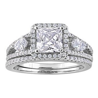 Stella Grace Rhodium Over Sterling Silver Halo Cubic Zirconia Bridal Ring Set