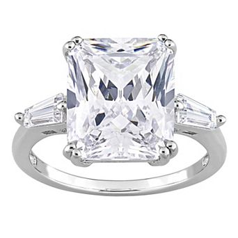 Stella Grace Sterling Silver Cubic Zirconia Emerald & Baguette-Cut 3-Stone Ring