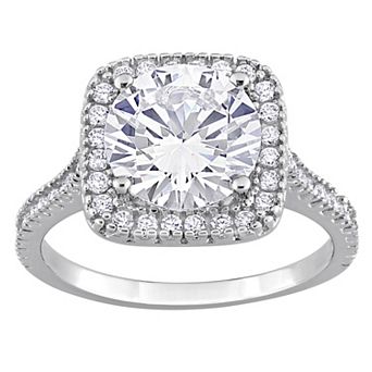 Stella Grace Rhodium Over Sterling Silver Cubic Zirconia Round Halo Cathedral Engagement Ring