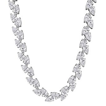 Stella Grace Rhodium Over Sterling Silver Polished Pear-Shaped Cubic Zirconia Prong Necklace