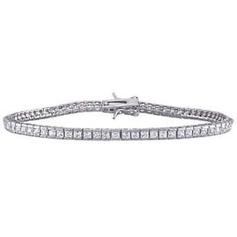 Stella Grace Rhodium Over Sterling Silver Cubic Zirconia Square Tennis Bracelet