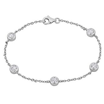 Stella Grace Rhodium Over Sterling Silver Round Cubic Zirconia Bezel Bracelet